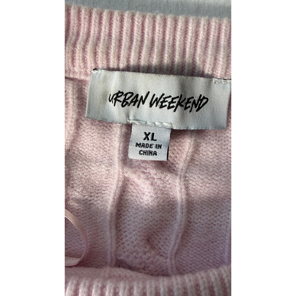 Urban Weekend Pink Cable Knit Teddy Bear Sweater Crewneck Cozy Coquette PreppyXL - Picture 3 of 6